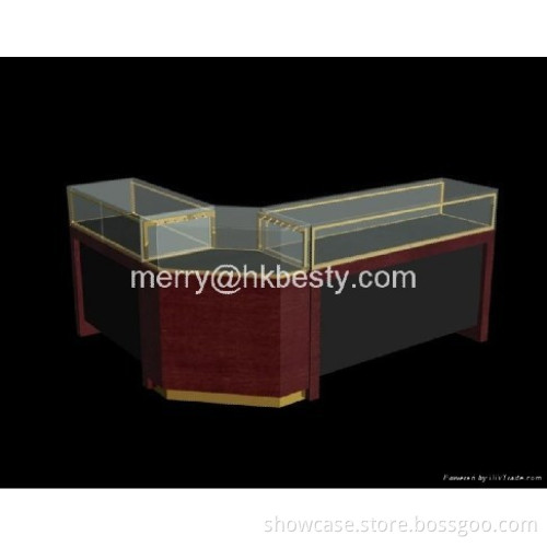 Elegant half enclosed kiosk jewelry display showcase with LED lights